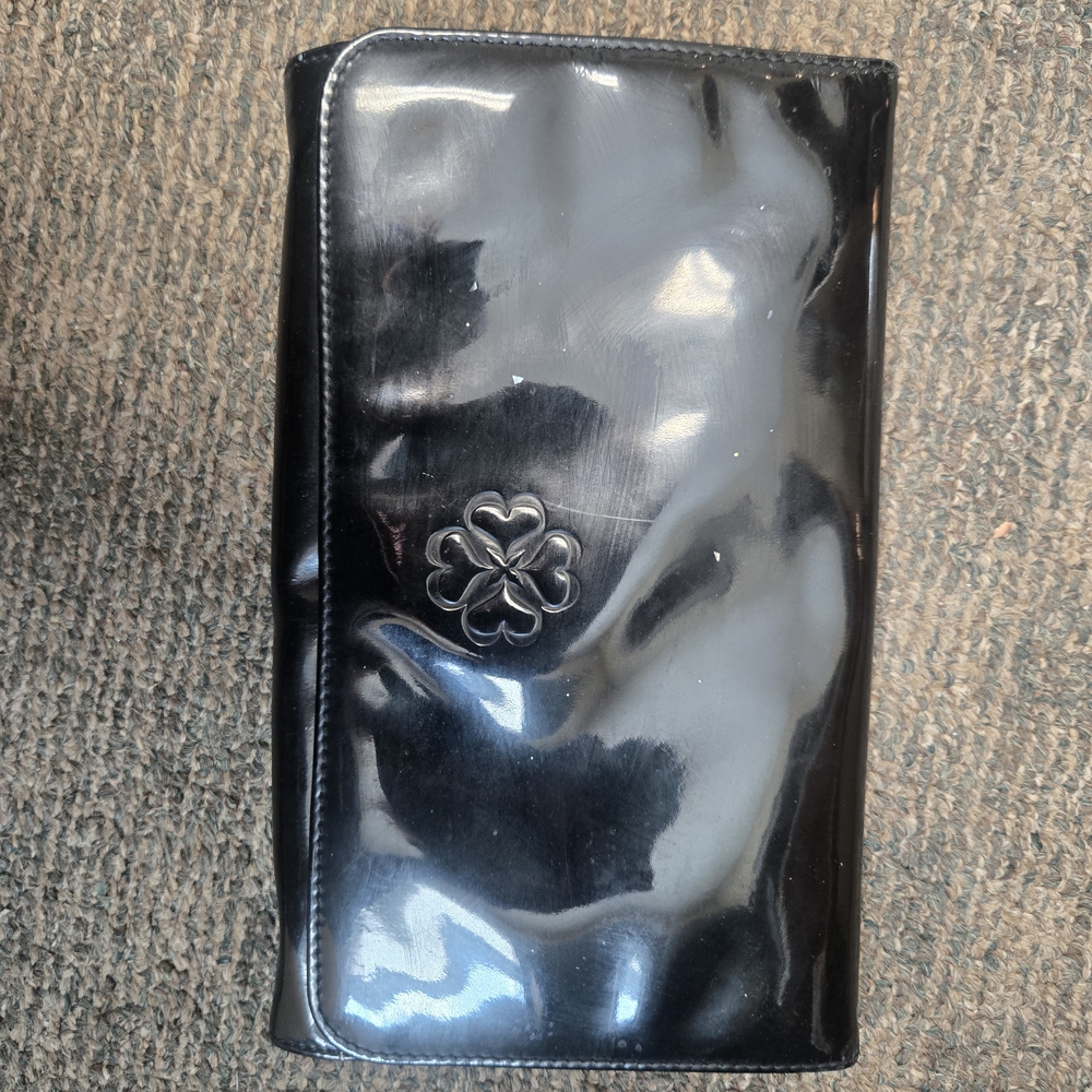 LK Bennett Black Patent Leather Clutch with Clover Motif